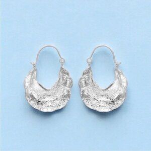 Zara Textured Crescent Hoop Earrings in Silver